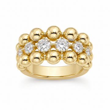 Dellyrica vintage-inspired three-row beaded cubic zirconia ring in heavy 18K gold-plated 925 sterling silver