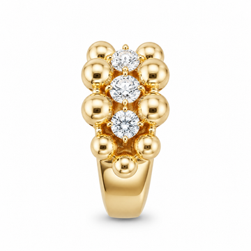 Front profile of a vintage-inspired beaded ring with five graduated round cubic zirconia stones
