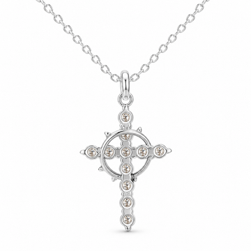 Crowned in Grace moissanite cross necklace with 11 round D-color moissanites and O chain back view