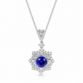 Ariadne’s Celestial Crown blue sapphire necklace with 2 carat round lab-grown sapphire and box chain