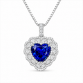 Heart of the Ocean 4-carat heart-shaped royal blue lab-grown sapphire necklace in heavy rhodium-plated sterling silver