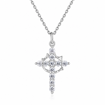 Crowned in Grace crown of thorns moissanite cross necklace in heavy rhodium-plated 925 sterling silver
