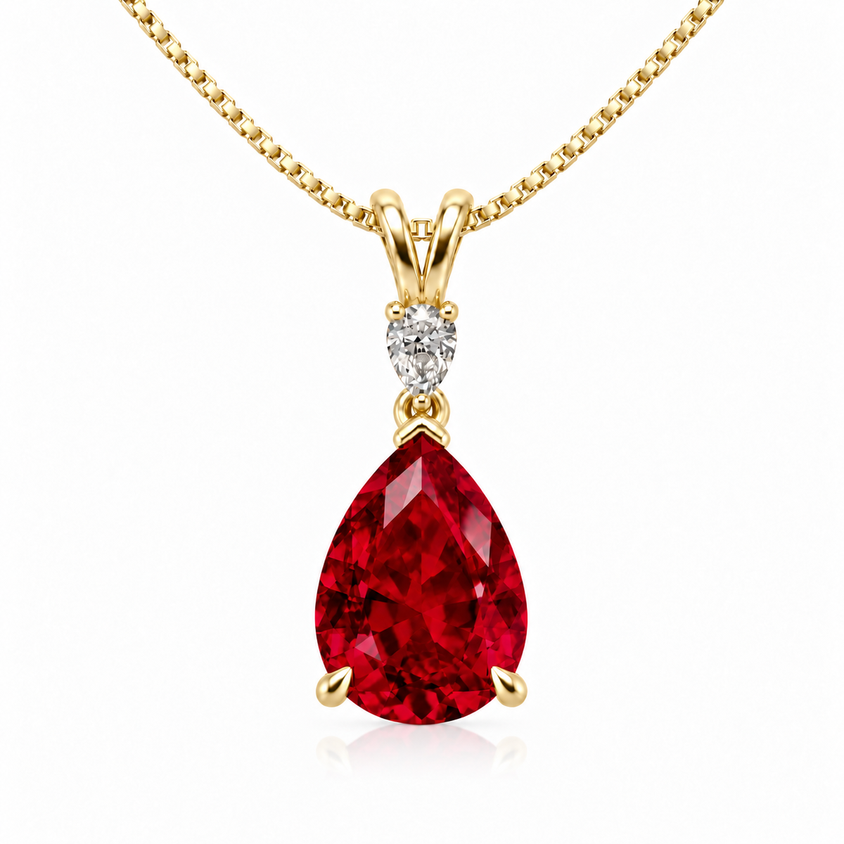 Before It Falls ruby teardrop necklace with pear-cut lab-grown ruby and clear moissanite accent