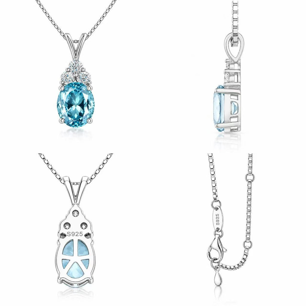 Mobile four-view image of Starlit Garden aquamarine blue spinel necklace and chain detail