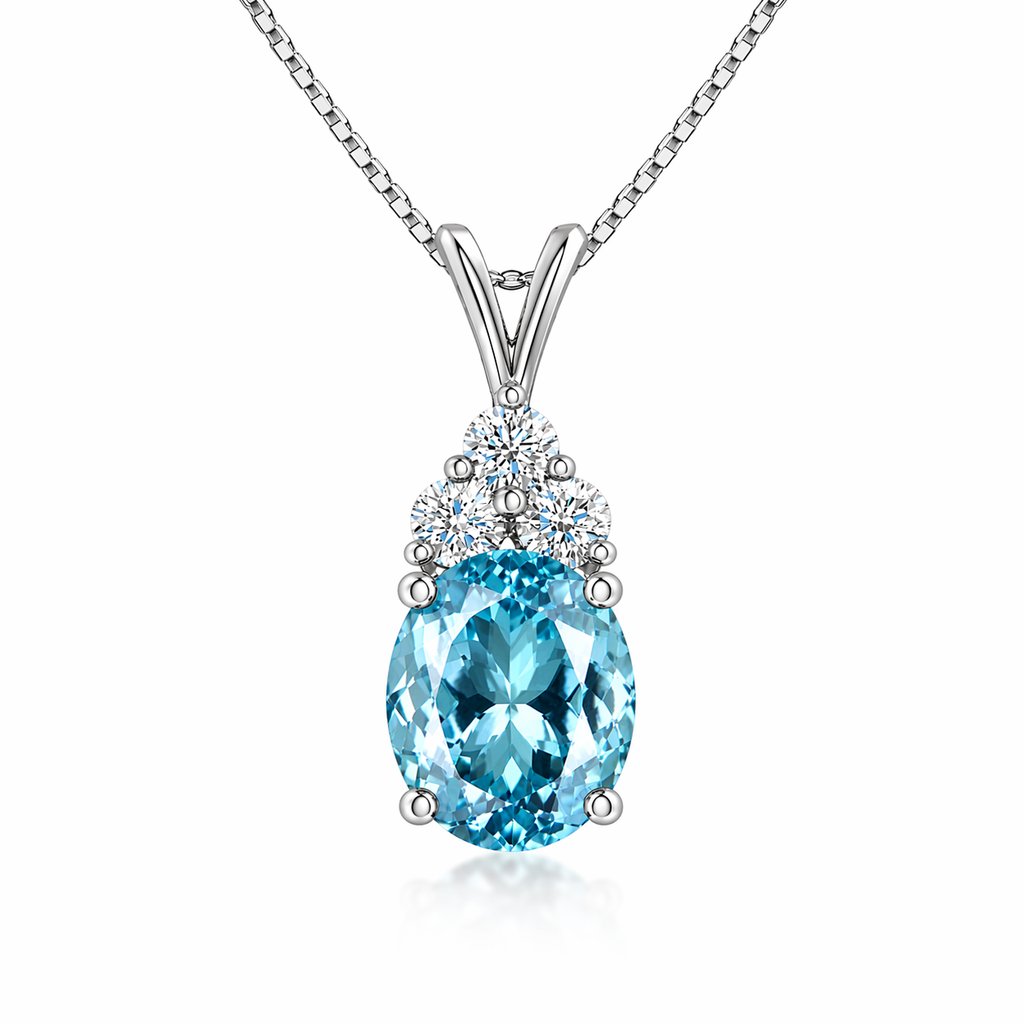 Starlit Garden aquamarine blue spinel necklace with moissanite accents in S925 sterling silver
