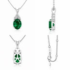 Starlit Garden emerald necklace in front, side, back and chain detail views