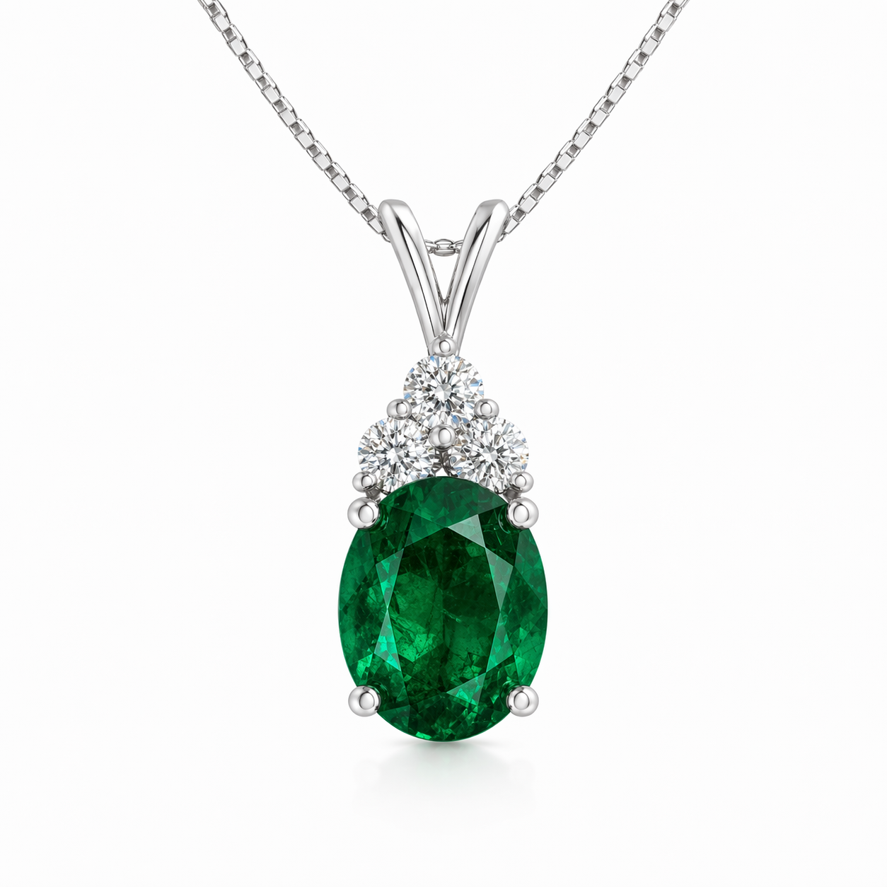 Starlit Garden emerald necklace with moissanite accents in S925 sterling silver