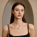 Model wearing Starlit Garden emerald necklace with moissanite accents