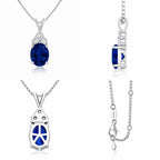 Starlit Garden royal blue sapphire necklace in front, side, back and chain detail views