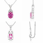 Starlit Garden vivid pink sapphire necklace in front, side, back and chain detail views