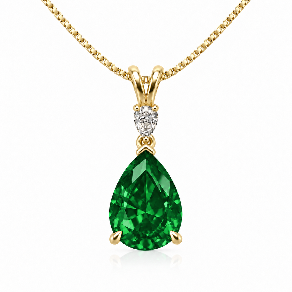 Before It Falls emerald teardrop necklace with pear-cut lab-grown green emerald and moissanite accent