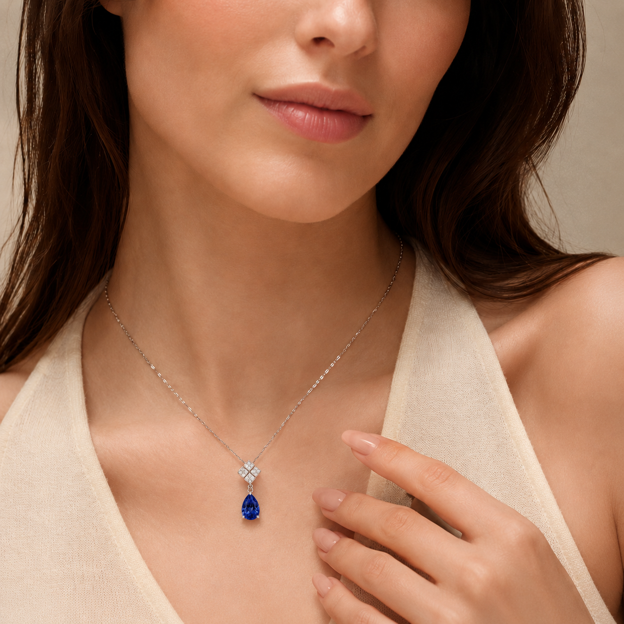Celestial Bloom Pear-Cut Blue Sapphire Necklace