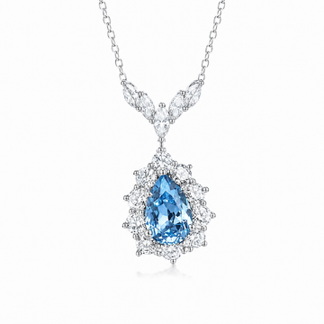 Seafoam Reverie pear-cut sea-blue lab-grown spinel necklace on a white background