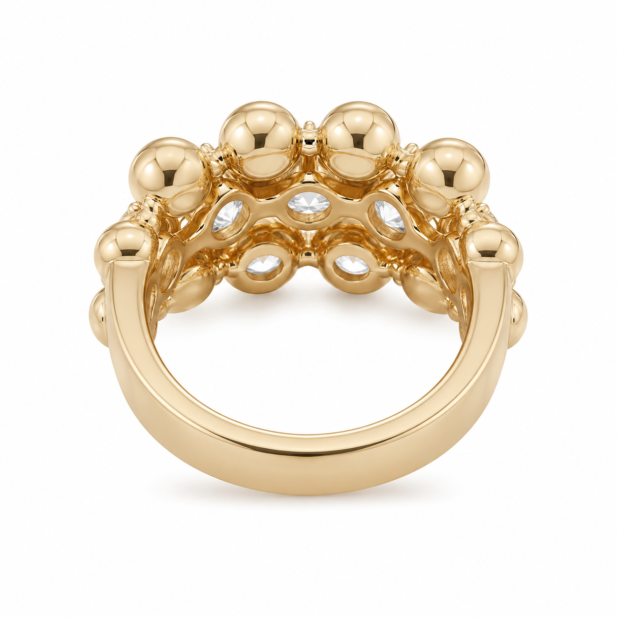 Back and underside view of a heavy 18K gold-plated 925 sterling silver beaded statement ring