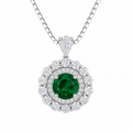 Moon Halo lab-grown emerald and moissanite necklace in rhodium-plated sterling silver