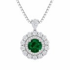 Moon Halo lab-grown emerald and moissanite necklace in rhodium-plated sterling silver