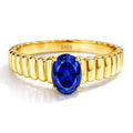 Love Ladder oval lab-grown blue sapphire ring in heavy 18K gold plated 925 sterling silver