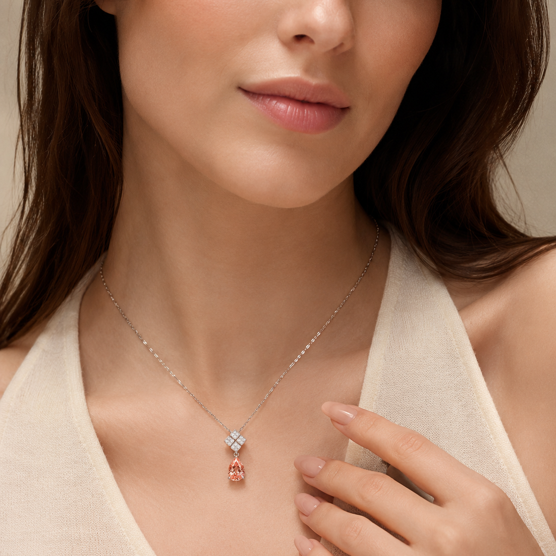 Celestial Bloom Pear-Cut Padparadscha Sapphire Necklace