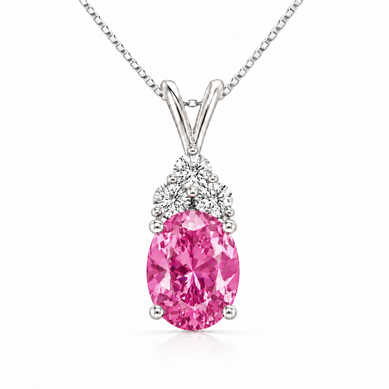 Dellyrica Starlit Garden Pink Sapphire Necklace with Moissanite Accents in Rhodium-Plated 925 Sterling Silver