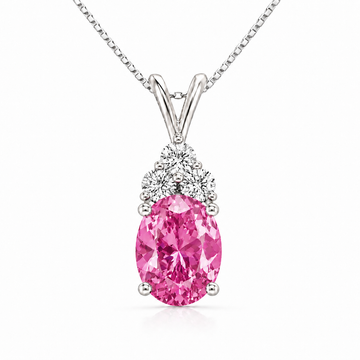 Dellyrica Starlit Garden Pink Sapphire Necklace with Moissanite Accents in Rhodium-Plated 925 Sterling Silver
