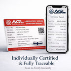 AGL certificate and online verification report for cross-inspired lab-grown sapphire and moissanite ring