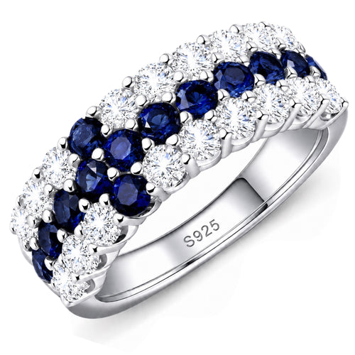 Cross-inspired lab-grown blue sapphire and moissanite ring in rhodium-plated 925 sterling silver