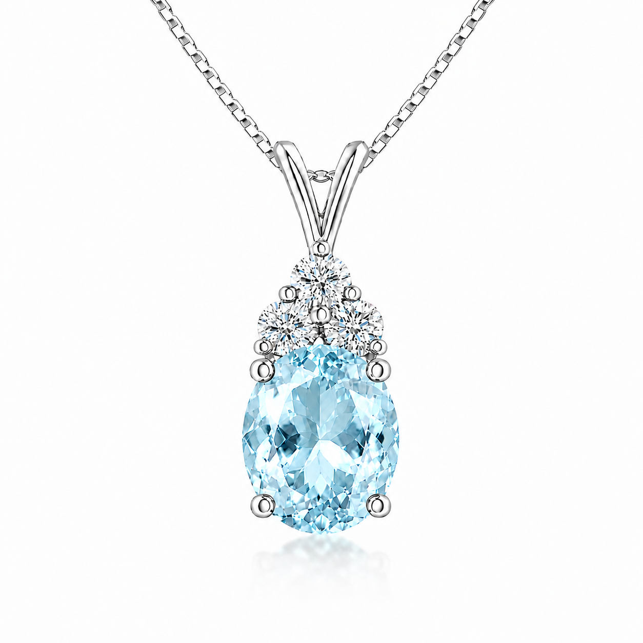 Starlit Garden aquamarine blue spinel necklace with moissanite accents in S925 sterling silver