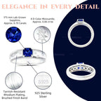 Starburst 0.70 ct lab-grown blue sapphire ring with D-color moissanite accents in rhodium-plated 925 sterling silver