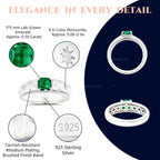 Starburst 0.50 ct lab-grown emerald promise ring with D-color moissanite accents in rhodium-plated 925 sterling silver