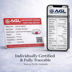 AGL certificate and online verification report for Starburst 0.70 ct lab-grown pink sapphire promise ring